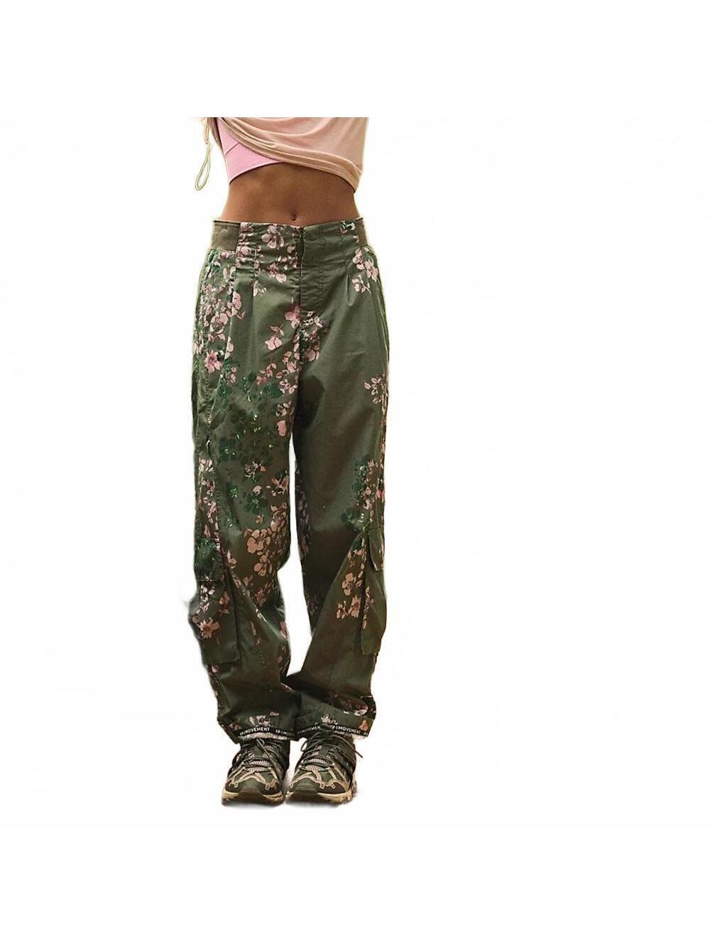 FP Movement Mesmerize Me Floral Cargo Pants Free people Olive Green Women's XS - Picture 3 of 8